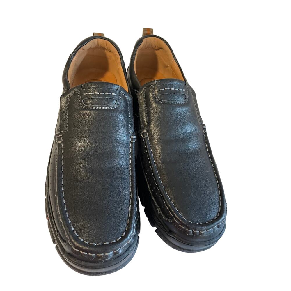NWOT Venshine men walking shoes size 46/11 leather black casual slip on   C634